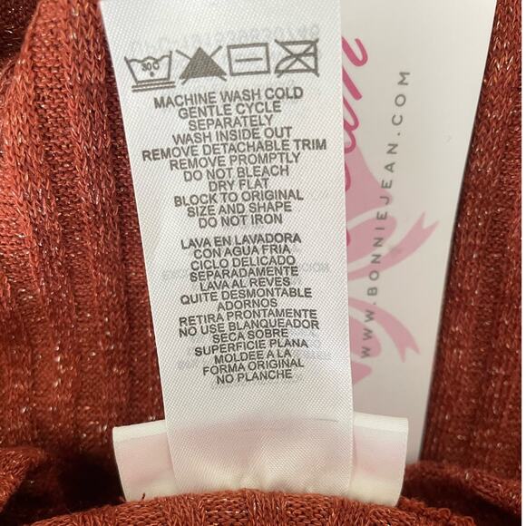 Bonnie Jean Girls Sweater Dress 12 Rust Metallic Thread Matching Necklace Tiered - Picture 10 of 10